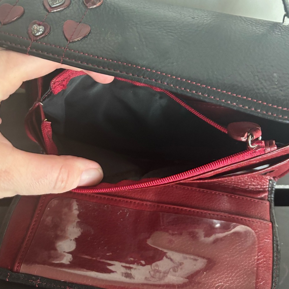 Vintage Brighton Black Leather Shoulder Bag with Red Heart - Picture 10 of 14